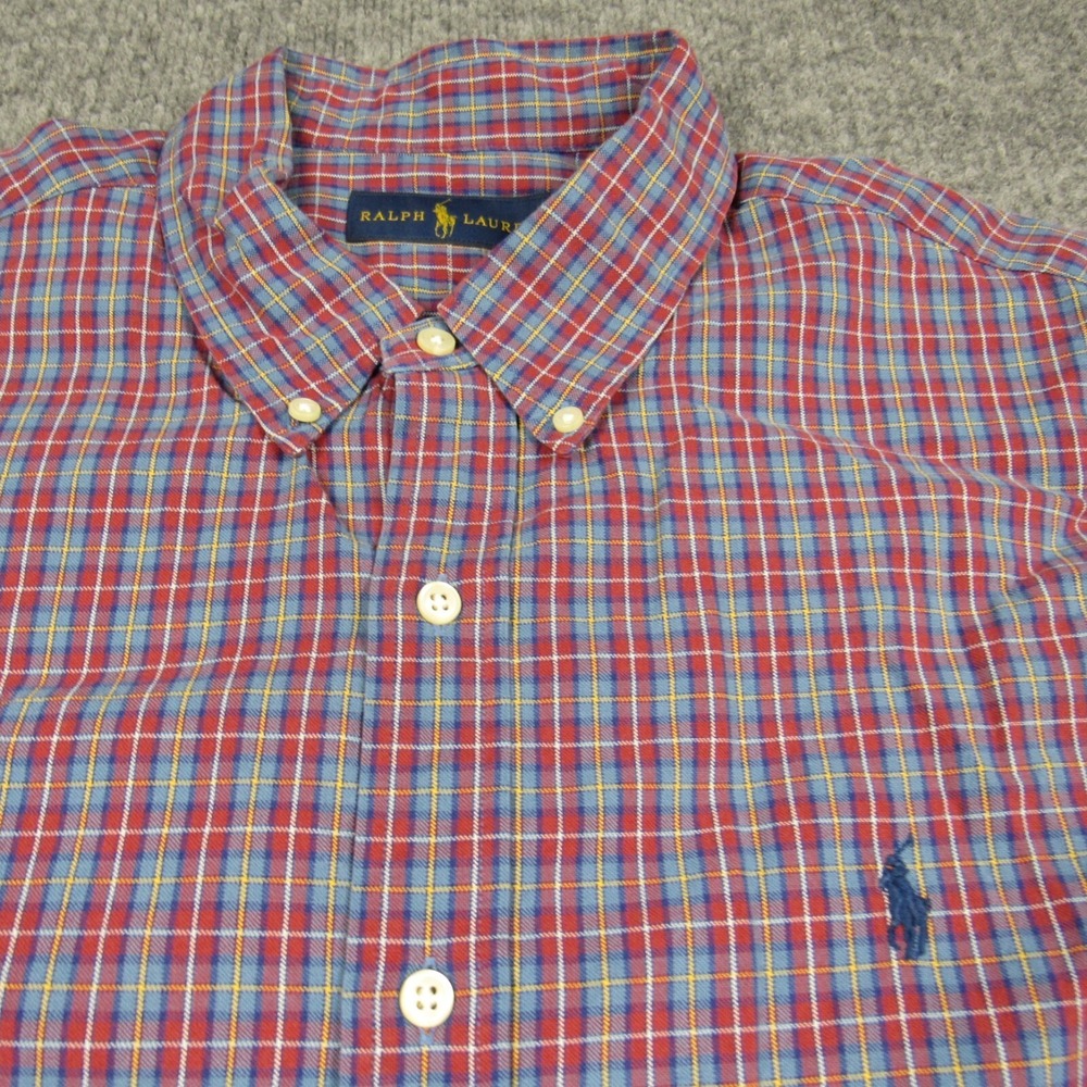 Ralph Lauren Button Down Shirt Mens XL Blue Red Plaid Long Sleeve Pony Logo